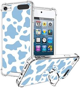 OOK Compatible with iPod Touch 7/6/5 Generation Case Ring Holder for Girls Woman,Soft TPU Bumper PC Back Shockproof Protective Case-Blue Cow