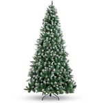 Best Choice Products 9ft Pre-Decorated Holiday Christmas Tree for Home, Office, Party Decoration w/ 2,028 PVC Branch Tips, Partially Flocked Design, Pine Cones, Metal Hinges & Base - Green/White