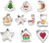 Small Christmas Cookie Cutters Set of 10 - Mini Christmas Xmas Biscuit Cutters Star Tree Angel Bell Stocking Heart & More Shapes Stainless Steel for Holiday Baking