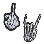 iron on Sew on Patches for Jackets - 2 Pcs Skeleton Middle Finger Shirt Biker Motorcycle Patches - Men Ghost Rider Club Clothes Patches - Embroidery Punk Skull Middle Finger Backpack Patches