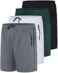 4 Pack: Men's Big & Tall King Size Heavyweight 7 Inch Inseam Active Athletic Running Quick Dry Mesh Shorts Zipper Pockets Drawstring Basketball Bottoms Soccer Workout Gym Tennis Workout - Set 4, 4X