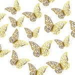 Party Propz Butterfly Theme Birthday Decorations - Pack of 12Pcs Golden Butterfly Decoration | Multipurpose 3D Decoration | Golden Butterfly decoration for Room