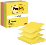 Post-it Z-Notes Neon Rainbow Collection, Pack of 6 Pads, 100 Sheets per Pad, 76 mm x 76 mm, Yellow, Green, Purple, Pink, Orange Colors - Self-stick Notes For Note Taking, To Do Lists & Reminders