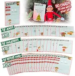 Elf Accessory Naughty or Nice Report Cards, Jokes, X-Mas Activity Challenges for Your Shelf Elf - 50 Unique Cards - Make Christmas Fun for Kids & Family w Unique Holiday Treats from Santa & North Pole