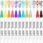 Kalolary 12pcs 3D Nail Art Pens Set Glitter Nail Graffiti Drawing Pen Nail Polish Pens Fine Tip Manicure Tools for Painting Nails DIY Nail Art Beauty Adorn for Women Girls