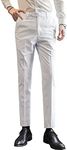 MOGU Men's Slim Front Flat Casual Pants 31 White