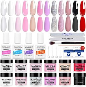 Dipping Powder Nail Kit 12 Color Clear White Nude Dip Powder French Set with Base Top Coat, Activator, Brush Saver Dip Manicure System, wakaniya Nail Dipping Powder Starter Kit for DIY Home & Salon