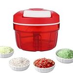 Manual Food Chopper&Processors, 300ml Hand-Pull Onion Chopper with Stainless Steel Blades Garlic Chopper Food Processor for Chili/Onions/Vegetable/Nuts/Fruits/Peppers/Meat/Garlic/Puree Food (Red)