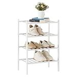 quiseolu Shoe Rack for Entryway Closet 4 Tier Narrow Shoe Rack Stackable Organizer Storage Bamboo Shoe Rack Vertical Small Shoe Rack Shelf Free Standing Shoe Racks D11 * W17.7 * H26.2 Inches,White