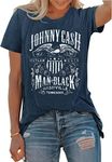 Country Music Tshirt for Women Vintage Nashville Tennessee Graphic Shirts Music Lovers Summer Vacation Top Shirt Tee, Blue, Large