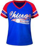 Geneisteck Womens Chicago City Baseball Fans V Neck Raglan T-Shirts - Blue & Red (Size:L)