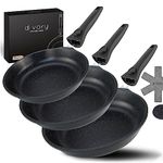 DIVORY pan Set 3-Piece pan 20cm, 24cm, 28cm with Removable Handle, Induction, Non-Stick Coated Frying pan high + pan Protector - Induction pan