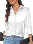 HOTEVE Women's Satin Silk Button Down Shirts for Women Long Sleeve Soft Formal Work Shirt Womens Sexy Blouses Tops XS-XXL, White (Generation 2), X-Large