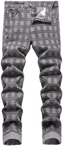 JUNBAOSS Men's Slim Fit Jeans Stretch Ripped Skinny Jeans for Men, Fashion Straight Leg Comfort Flex Waist Casual Pants, B#gray Plaid, 30