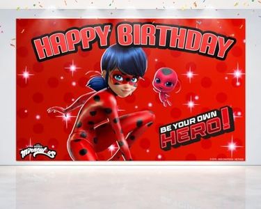 5x3 FT Miraculous Ladybug Backdrop V3 for Birthday Party Decorations. Cartoon Miraculous Ladybug Background for Theme Birthday.