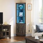 YITAHOME Corner Storage Cabinet with LED Light, Farmhouse Tall Corner Cabinet with Barn Door Design & Adjustable Shelf, Home Space Saver for Bathroom/Living Room/Laundry Room, Dark Rustic Oak