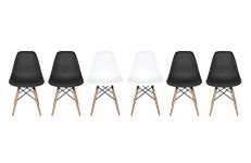 Inspirer Studio® Set of 6 New 17 inch SeatDepth Eiffel Style Side Chair with Natural Wood Legs Shell Top Side Chairs (Black&White)