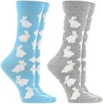 WHD Bunny Socks 2-Pack Fuzzy Bunnies (Soft Blue/Gray Heather, Medium)