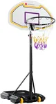 Best Choice Products Kids Height-Adjustable Basketball Hoop, Portable Backboard Set w/ 2 Wheels, Fillable Base, 70.5in to 82.3in Tall - Purple/Yellow