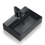 Bathroom Sink Basin Ceramic - Wall Mounted Bathroom Vessel Rectangle - Vanity Bath Sink Matt Black 23.6" x 16.5" x 5.5" - Countertop Basin with Overflow - Art Basin with Pop-up Drain