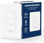 2 in 1 Smart Ceiling Fan Control and Light Dimmer Switch, Neutral Wire Needed, Single Pole 2.4GHz Wi-Fi Fan Light Switch, Work with Alexa, Google Home, App Remote Control, Timer, No Hub Required