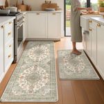 tubeamin Boho Kitchen Mats for Floor 2 Piece Set Anti Fatigue Cushioned PVC Kitchen Rugs Non Slip Waterproof Farmhouse Mats 2/5 Inch Comfort Standing Mat for Sink, Laundry, 24"x39"+24"x59",D1