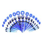 vogem 50Pcs Ear Stretching Kit Acrylic 14G-00G Ear Tapers and Silicone Tunnel Marble Pattern Ear Stretchers Expander Piercing Set Body Jewelry (Sky Blue)…