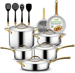 NutriChef 16-Piece Stainless Steel Kitchenware - Pots & Pans Set Clad Kitchen Cookware with Nylon Utensils, Fry Pan Interior Coated with Prestige Ceramic Non-Stick Coating, Stylish Kitchen Cookware