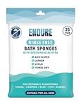 Endure Rinse Free Bath Shower Sponge Wipes - Body Wash Wipes for Bathing - Perfect for Camping, Festivals, Gym and Travel - Dry Sponge Wipes with Gentle Cleansing Soap. Just add Water (25 Per Pack).