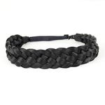 BOBIYA 5 Strand Synthetic Hair Braided Headband Classic Chunky Wide Plaited Braids Elastic Stretch Hairpiece for Women Girl (Black)