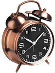 Lesipee 4 inches Analog Clock Twin Bell Battery Operated Alarm Clock Loud Alarm for Heavy Sleepers, Old Fashioned Alarm Clock for Bedrooms (Brown)