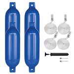 Leader Accessories Ribbed Twin Eyes Blue 4.5'x16' Boat Fender Pack of 4 Includes 3/8' Fender Lines Pack of 4 and Pump to Inflate