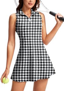 Viodia Women's Tennis Golf Dress with Shorts Active Exercise Workout Sports Athletic Dresses for Women with Zipper Pockets, Houndstooth, X-Small