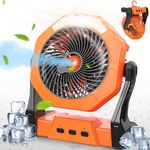 Misting Fan Portable, Camping Fan with Light & 250ml Water Tank, 10000mAh 8 Inch Battery Operated Fan Rechargeable Fan, Outside Fan with Hook USB Fan for Bedroom Outdoor Tents Travel