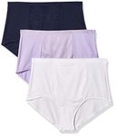 Warners Women's Blissful Benefits Tummy Smoothing Brief Panties Multipack, Lavender Macaron/White/Navy Ink, XL