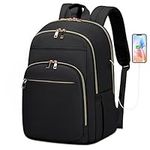 Laptop Backpack for Women 15.6 Inch Travel Backpack With USB Port, Lightweight School Backpack Waterproof Computer Bag for School Work Travel, Black