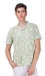 URBANCREW CLOTHING Light Green Floral Pattern Printed Shirts for Men | Cuban Collar | Relaxed Fit Fancy Half Sleeve Polyester Shirt | Casual Wear Hawaiian Shirt (XX-Large)