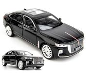 Magicwand 1:24 Scale Die-Cast HONGQI-H9【Large】 with 6 Openable Doors,Pull Back Action,Lights,Music STEERABLE Tyres & Working Horn【Charcoal Black】【Pack of 1】