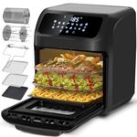 LLIVEKIT 12L Large Air Fryer Oven, 1800W Family Size Digital Air Fryer with Rotisserie, Dehydrator, 12 Presets, 90 Minutes Timer, Preheat & Reheat Oil Less for Fry Roast Bake Grill (21 Recipes)