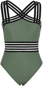 Hilor High Waisted Bikini Sets for Women Flattering Bathing Suits Sexy One Piece Swimsuits Army Green 3XL/US18