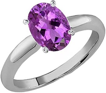 Dazzlingrock Collection Sterling Silver 8X6 MM Oval Amethyst Ladies Solitaire Bridal Engagement Ring, Size 7