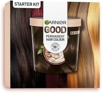 Garnier Good Permanent Hair Dye Premium Starter Kit, 4.0 Cacao Brown, Up To 100% Grey Coverage, 8 Weeks Long-Lasting Colour, No-Drip Application