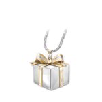 The Bradford Exchange 'Gift of Love' - Pendant - Shaped Like a Gift with Bow - Sterling Silver with 24K Gold Plating