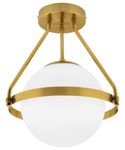 Antique Brass Pendant Light Fixed, Opal Globe Ceiling Light Frosted Glass Lamp Shade H3141