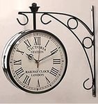 Vintage Product Antique Double Sided Railway Station/Platform Analogue Iron Metal Wall Clock (Black, 8 X 8 Inch)