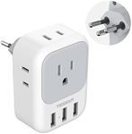 TESSAN Switzerland Power Adapter, Swiss Travel Adaptor with 4 Outlets 3 USB Charging Ports, Type J Plug for US to Switzerland, Liechtenstein, Rwanda