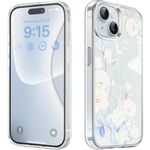 Elzzi Clear Transparent Flower Cover for iPhone 15 Plus Case Shockproof Floral Design Full Camera Protection Shockproof PC+TPU Cover Clear Transparent Flower Cover for Girls & Women 6.7" (Blue)