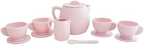 Marlowe & Co Silicone Tea Play Set for Children, 12 Piece Dishwasher Safe Tea Gift Set for Toddlers (Primrose Pink)