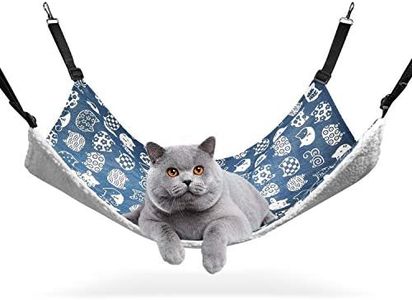 ComSaf Reversible Cat Hammock, Breathable Pet Cage Hammock with Adjustable Straps and Metal Hooks, Double-Sided Hanging Pet Hammock Bed for Cats, Ferret, Puppy, Other Small Animals, 22 x 18.5 inch