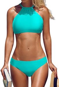 beautyin Womens Aqua Cross Back Mid Waist Bikini Set Swimming Suit Two Piece